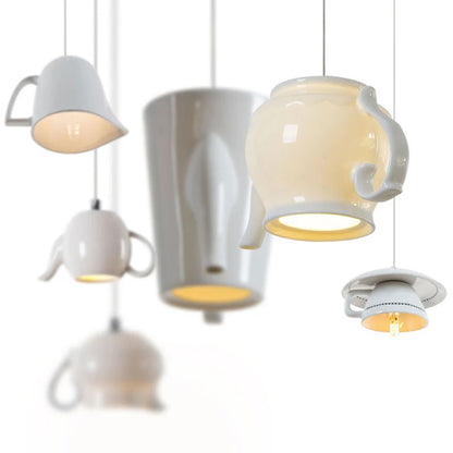 Tea Cup Teapot Hanging Ceramic Led Pendant Light
