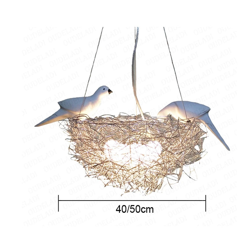 Luces colgantes de Nido de Pájaro de alambre de aluminio creativas, huevo de pájaro, arte nórdico, habitación de niños, restaurante, lámpara colgante led E27