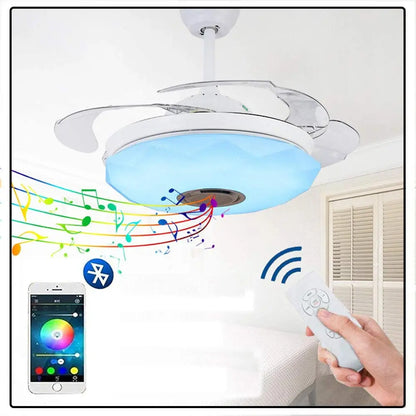Control Retractable Ceiling Fan With LED Light and Bluetooth Speaker