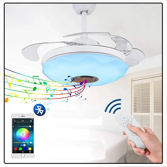 Control Retractable Ceiling Fan With LED Light and Bluetooth Speaker